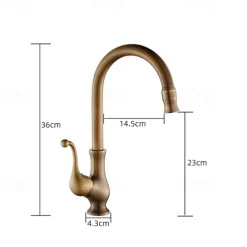 Kitchen Faucet,Antique Brass Single Handle One Hole Standard Spout Centerset Contemporary Rotatable Kitchen Taps with Cold and Hot Switch