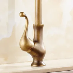 Kitchen Faucet,Antique Brass Single Handle One Hole Standard Spout Centerset Contemporary Rotatable Kitchen Taps with Cold and Hot Switch