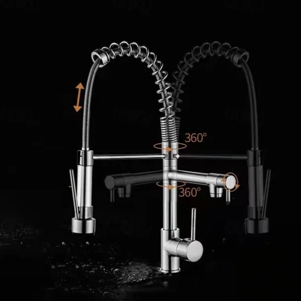 Kitchen Faucet,Brass Chrome Deck Mounted Pullout Spray Contemporary Kitchen Taps with Hot and Cold Switch