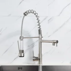 Kitchen Faucet,Brass Chrome Deck Mounted Pullout Spray Contemporary Kitchen Taps with Hot and Cold Switch
