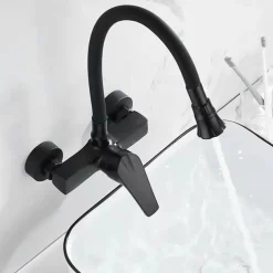 Kitchen Faucet,Brass Wall Mounted Single Handle Two Holes Bendable Rotatable Kitchen Taps