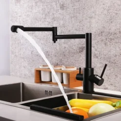 Kitchen Faucet,Foldable Single Handle One Hole Electroplated Pot Filler Centerset Modern Contemporary Kitchen Taps(Black/Brush Nickel)