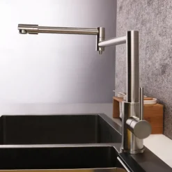 Kitchen Faucet,Foldable Single Handle One Hole Electroplated Pot Filler Centerset Modern Contemporary Kitchen Taps(Black/Brush Nickel)