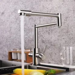 Kitchen Faucet,Foldable Single Handle One Hole Electroplated Pot Filler Centerset Modern Contemporary Kitchen Taps(Black/Brush Nickel)