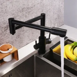 Kitchen Faucet,Foldable Single Handle One Hole Electroplated Pot Filler Centerset Modern Contemporary Kitchen Taps(Black/Brush Nickel)