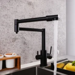 Kitchen Faucet,Foldable Single Handle One Hole Electroplated Pot Filler Centerset Modern Contemporary Kitchen Taps(Black/Brush Nickel)