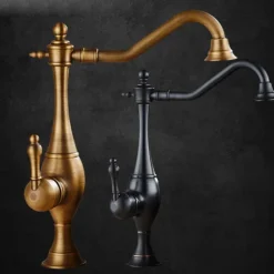Kitchen Faucet,High Arc Single Handle One Hole Rotatable Standard Spout Retro Kitchen Taps(Antique Brass/ORB)