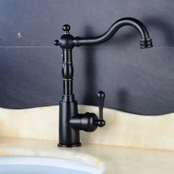 Kitchen Faucet,ORB Rotatable Retro Style Single Handle One Hole Standard Spout Centerset Contemporary Antique Kitchen Taps with Hot and Cold Switch