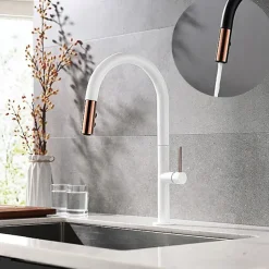 Kitchen Faucet,Rotatable Pull-out/­Pull-down Brass High Arc Nickel Brushed/Painted Finishes Single Handle One Hole Kitchen Taps with Hot and Cold Switch