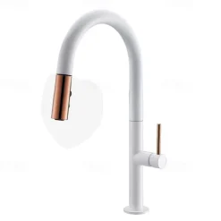 Kitchen Faucet,Rotatable Pull-out/­Pull-down Brass High Arc Nickel Brushed/Painted Finishes Single Handle One Hole Kitchen Taps with Hot and Cold Switch