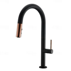 Kitchen Faucet,Rotatable Pull-out/­Pull-down Brass High Arc Nickel Brushed/Painted Finishes Single Handle One Hole Kitchen Taps with Hot and Cold Switch