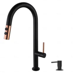 Kitchen Faucet,Rotatable Pull-out/­Pull-down Brass High Arc Nickel Brushed/Painted Finishes Single Handle One Hole Kitchen Taps with Hot and Cold Switch