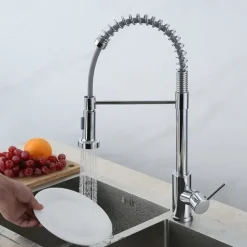 Kitchen Faucets 304 Stainless Steel Single Handle Single Lever Pull Down Sprayer Spring Kitchen Sink Faucet Brushed Nickel