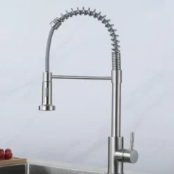 Kitchen Faucets 304 Stainless Steel Single Handle Single Lever Pull Down Sprayer Spring Kitchen Sink Faucet Brushed Nickel