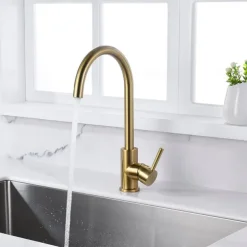 Kitchen Faucet,Single Handle Golden One Hole Rotatable Electroplated Centerset Contemporary Zinc Alloy Handle Kitchen Taps with Hot and Cold Water