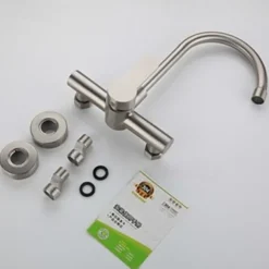 Kitchen Faucet,Stainless Steel Rotatable Wall Mounted Single Handle Two Holes Kitchen Taps with Hot and Cold Switch