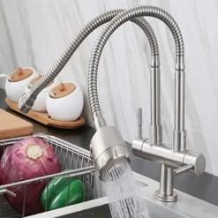 Kitchen Faucet,SUS304 Stainless Steel Brushed Nickel 2-modes Single Handle One Hole Standard Spout Contemporary Kitchen Taps