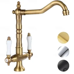 Kitchen Faucet,Two Handles One Hole Antique Brass / Electroplated / Painted Finishes Standard Spout Centerset Antique Kitchen Taps