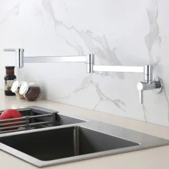 Kitchen Faucet,Wall Mounted Pot Filler Two Handles One Hole Contemporary Kitchen Taps