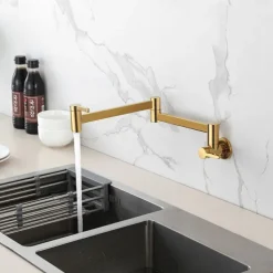 Kitchen Faucet,Wall Mounted Pot Filler Two Handles One Hole Contemporary Kitchen Taps