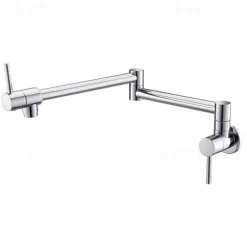 Kitchen Faucet,Wall Mounted Pot Filler Two Handles One Hole Chrome/Oil-rubbed Bronze/Nickel Brushed Foldable Pot Filler Wall Mounted Contemporary Kitchen Taps with Cold Water Only