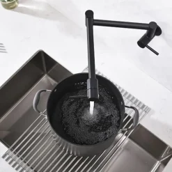 Kitchen Faucet,Wall Mounted Pot Filler Two Handles One Hole Chrome/Oil-rubbed Bronze/Nickel Brushed Foldable Pot Filler Wall Mounted Contemporary Kitchen Taps with Cold Water Only