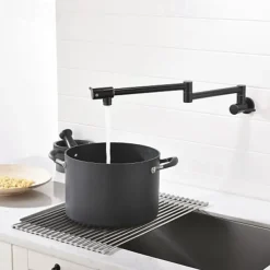 Kitchen Faucet,Wall Mounted Pot Filler Two Handles One Hole Chrome/Oil-rubbed Bronze/Nickel Brushed Foldable Pot Filler Wall Mounted Contemporary Kitchen Taps with Cold Water Only