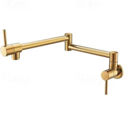 Kitchen Faucet,Wall Mounted Pot Filler Two Handles One Hole Chrome/Oil-rubbed Bronze/Nickel Brushed Foldable Pot Filler Wall Mounted Contemporary Kitchen Taps with Cold Water Only