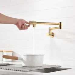 Kitchen Faucet,Wall Mounted Pot Filler Two Handles One Hole Chrome/Oil-rubbed Bronze/Nickel Brushed Foldable Pot Filler Wall Mounted Contemporary Kitchen Taps with Cold Water Only