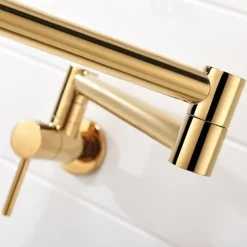 Kitchen Faucet,Wall Mounted Pot Filler Two Handles One Hole Chrome/Oil-rubbed Bronze/Nickel Brushed Foldable Pot Filler Wall Mounted Contemporary Kitchen Taps with Cold Water Only