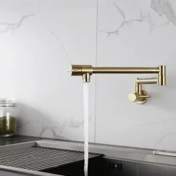 Kitchen Faucet,Wall Mounted Pot Filler Two Handles One Hole Chrome/Oil-rubbed Bronze/Nickel Brushed Foldable Pot Filler Wall Mounted Contemporary Kitchen Taps with Cold Water Only