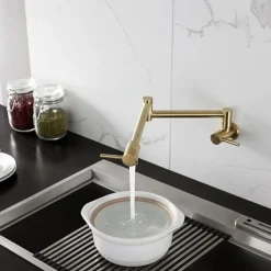 Kitchen Faucet,Wall Mounted Pot Filler Two Handles One Hole Chrome/Oil-rubbed Bronze/Nickel Brushed Foldable Pot Filler Wall Mounted Contemporary Kitchen Taps with Cold Water Only