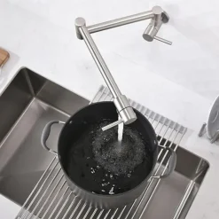 Kitchen Faucet,Wall Mounted Pot Filler Two Handles One Hole Chrome/Oil-rubbed Bronze/Nickel Brushed Foldable Pot Filler Wall Mounted Contemporary Kitchen Taps with Cold Water Only