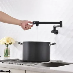 Kitchen Faucet,Wall Mounted Pot Filler Two Handles One Hole Chrome/Oil-rubbed Bronze/Nickel Brushed Foldable Pot Filler Wall Mounted Contemporary Kitchen Taps with Cold Water Only