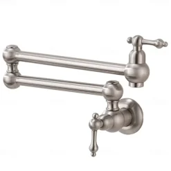 Kitchen Faucet,Wall Mounted Pot Filler Brass Two Handles One Hole Nickel Brushed Foldable Faucet