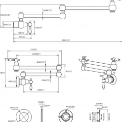 Kitchen Faucet,Wall Mounted Pot Filler Brass Two Handles One Hole Nickel Brushed Foldable Faucet