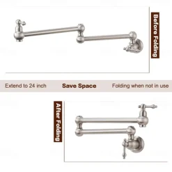Kitchen Faucet,Wall Mounted Pot Filler Brass Two Handles One Hole Nickel Brushed Foldable Faucet