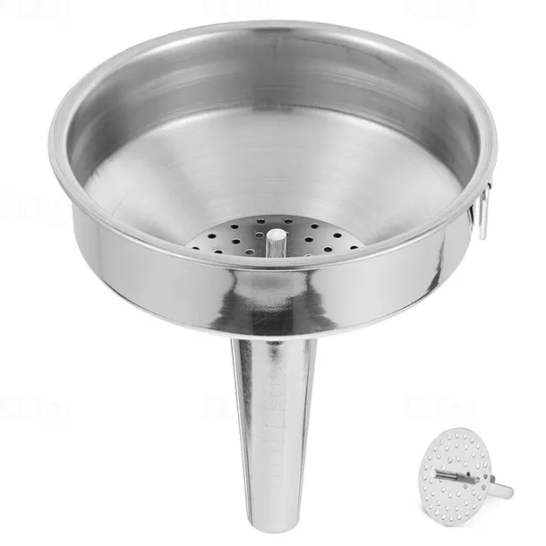 Kitchen Oil Liquid Funnel Stainless Steel Canning Funnel with Detachable Filter Wide Mouth Funnel Kitchen Specialty Tool
