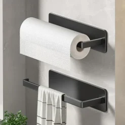 Kitchen Paper Towel Rack Non Perforated Cabinet Roll Paper Storage Rack Kitchen Plastic Wrap Towel Bar Storage Rack