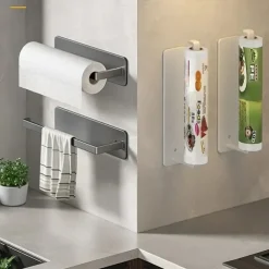 Kitchen Paper Towel Rack Non Perforated Cabinet Roll Paper Storage Rack Kitchen Plastic Wrap Towel Bar Storage Rack