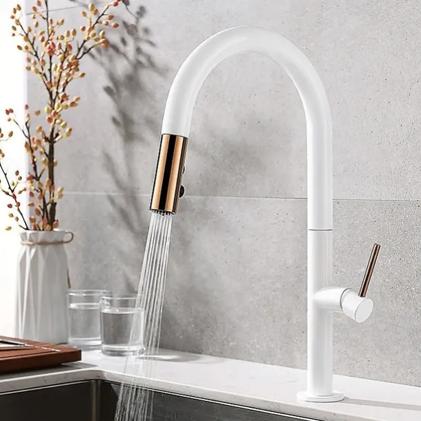 Kitchen Sink Mixer Faucet with Pull Out Sprayer Contemporary, 360 Rotatable Pull Down Single Handle One Hole High Arc Antique Kitchen Taps, Adjustable Cold and Hot Water Hose
