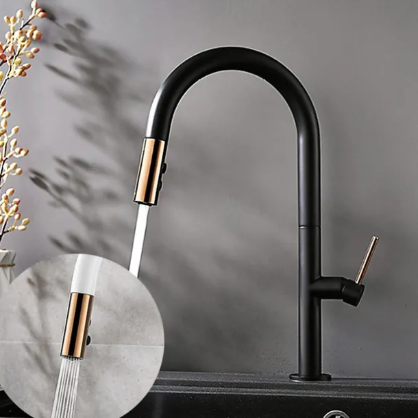 Kitchen Sink Mixer Faucet with Pull Out Sprayer Contemporary, 360 Rotatable Pull Down Single Handle One Hole High Arc Antique Kitchen Taps, Adjustable Cold and Hot Water Hose