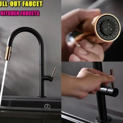 Kitchen Sink Mixer Faucet with Pull Out Sprayer Contemporary, 360 Rotatable Pull Down Single Handle One Hole High Arc Antique Kitchen Taps, Adjustable Cold and Hot Water Hose