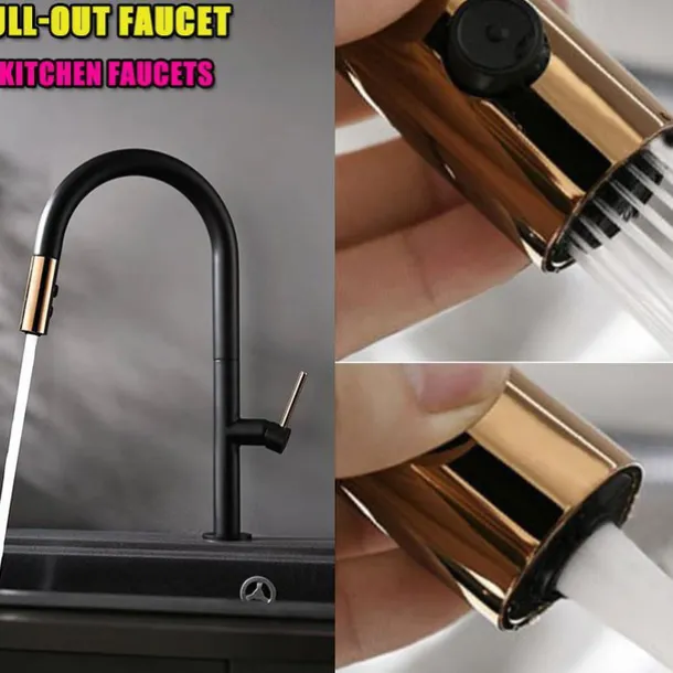 Kitchen Sink Mixer Faucet with Pull Out Sprayer Contemporary, 360 Rotatable Pull Down Single Handle One Hole High Arc Antique Kitchen Taps, Adjustable Cold and Hot Water Hose