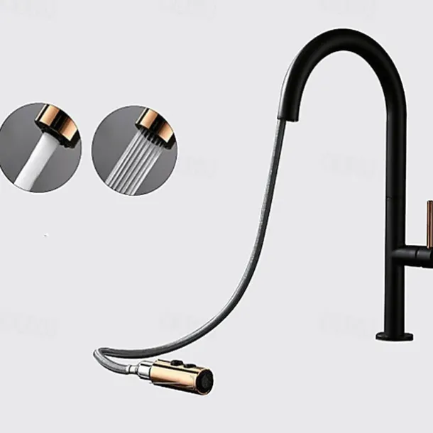 Kitchen Sink Mixer Faucet with Pull Out Sprayer Contemporary, 360 Rotatable Pull Down Single Handle One Hole High Arc Antique Kitchen Taps, Adjustable Cold and Hot Water Hose