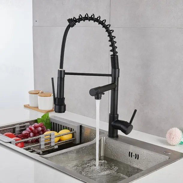 Kitchen Sink Mixer Faucet Pull Down Sprayer, Single Lever Pull Out Taps, 360 ° Swivel Cold Hot Water Brass Tap Golded Chrome Black
