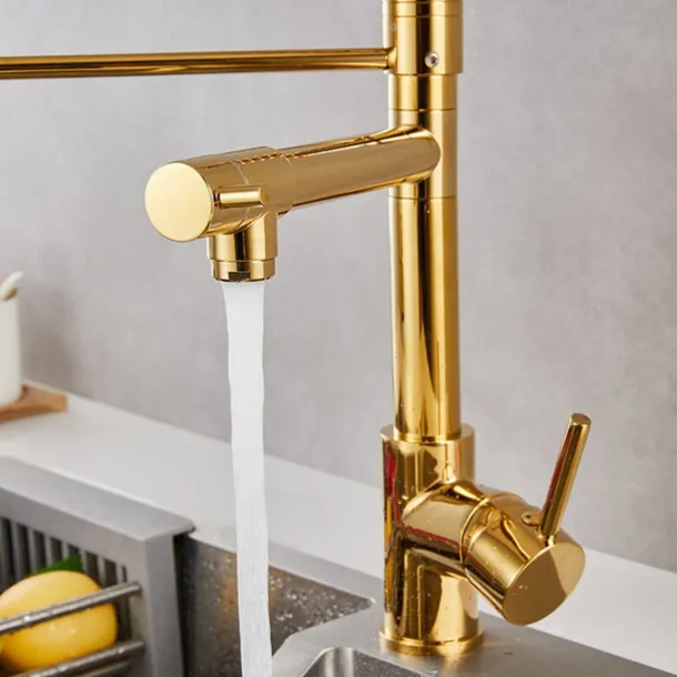 Kitchen Sink Mixer Faucet Pull Down Sprayer, Single Lever Pull Out Taps, 360 ° Swivel Cold Hot Water Brass Tap Golded Chrome Black