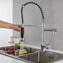 Kitchen Sink Mixer Faucet Pull Down Sprayer, Single Lever Pull Out Taps, 360 ° Swivel Cold Hot Water Brass Tap Golded Chrome Black