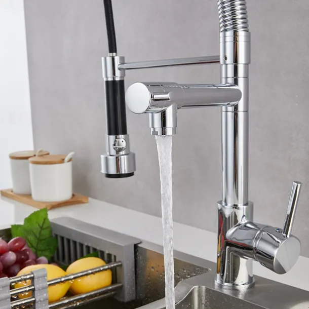 Kitchen Sink Mixer Faucet Pull Down Sprayer, Single Lever Pull Out Taps, 360 ° Swivel Cold Hot Water Brass Tap Golded Chrome Black