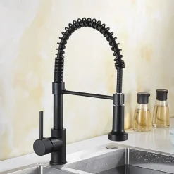 Kitchen Sink Mixer Faucet with Pull Down Sprayer, 360 swivel High Arc Single Handle Spring Kitchen Taps Deck Mounted, One Hole Brass Kitchen Sink Faucet Centerset Water Taps